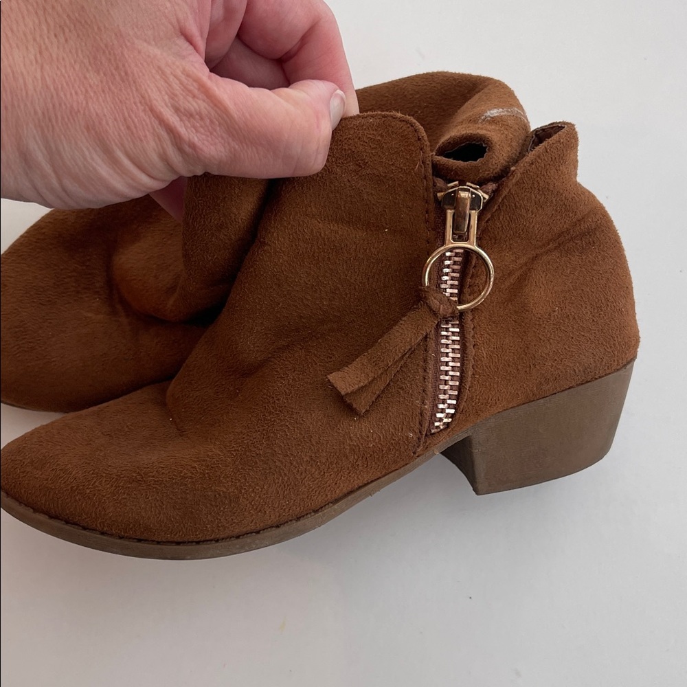 Girls Brown Suede Ankle Boots with Side Zip